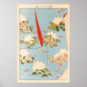 Japanese Floral Art Print Vintage Kimono Landscape