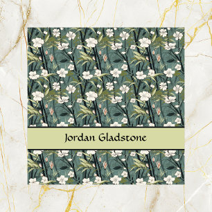 Japanese Floral Bamboo Sage Green Black Template Square Business Card