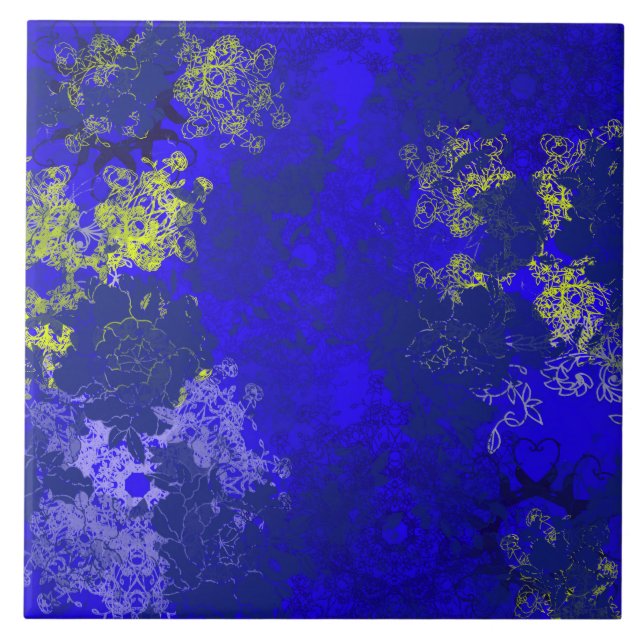 Japanese floral blue patterns ceramic tile (Front)