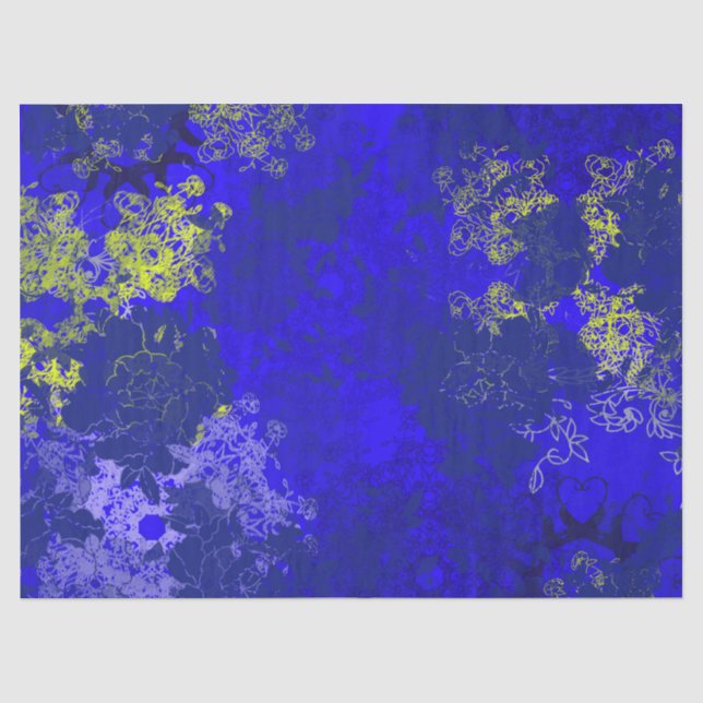 Japanese floral blue patterns tissue paper (Front)