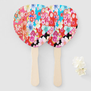 Japanese Floral Cherry Blossom Pink Blue Red Hand Fan