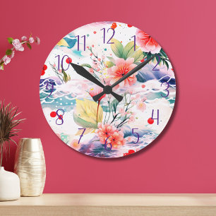 Japanese Floral Colorful Kitchen Flower Round Clock
