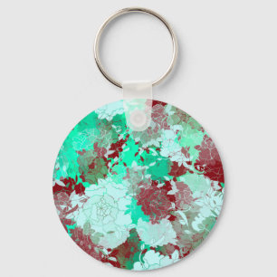 Japanese floral green patterns key ring