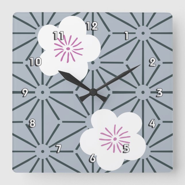 Japanese Floral Kimono Pattern Fine Art Square Wall Clock (Front)