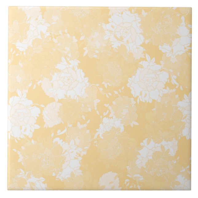 Japanese floral orange patterns. ceramic tile (Front)