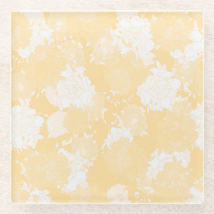 Japanese floral orange patterns glass coaster