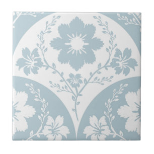Japanese Floral Pattern in Soft Blue and White Ceramic Tile