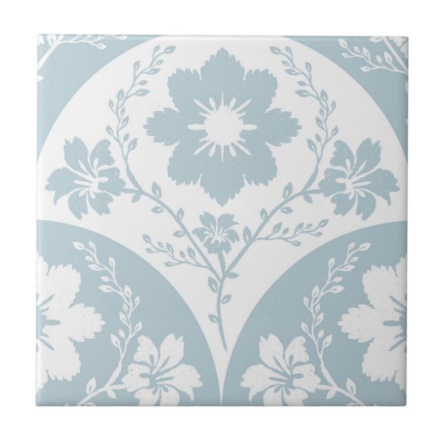 Japanese Floral Pattern in Soft Blue and White Ceramic Tile (Front)