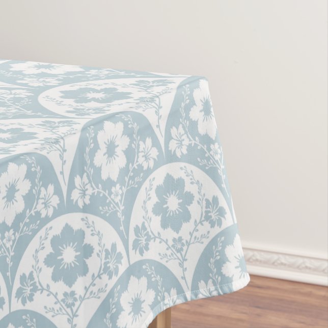 Japanese Floral Pattern in Soft Blue and White Tablecloth (In Situ)