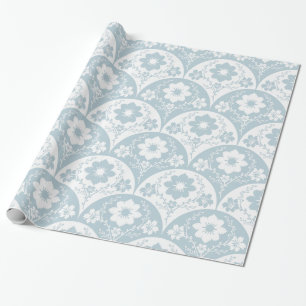 Japanese Floral Pattern in Soft Blue and White Wrapping Paper