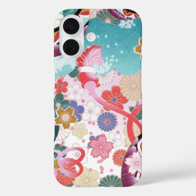 Japanese Floral Pattern iPhone 16 Case (Back)