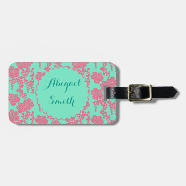 Japanese Floral Pattern Personalised Luggage Tag (Front Horizontal)