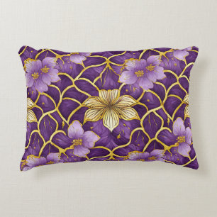 Japanese Floral Purple Gold Decorative Cushion