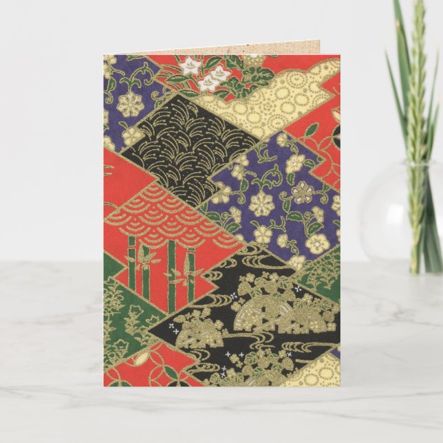 Japanese Floral Quilted Pattern Greeting Card (Front)