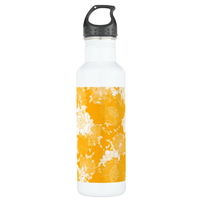 Japanese floral red patterns. 710 ml water bottle (Front)