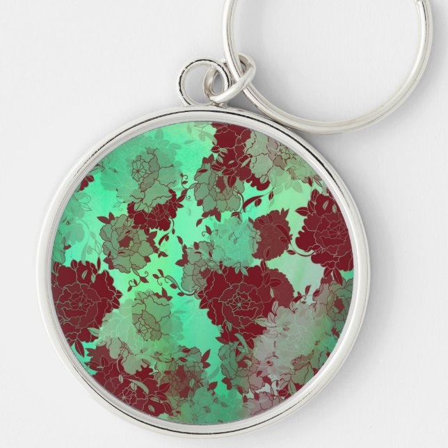 Japanese floral red patterns. key ring (Front)