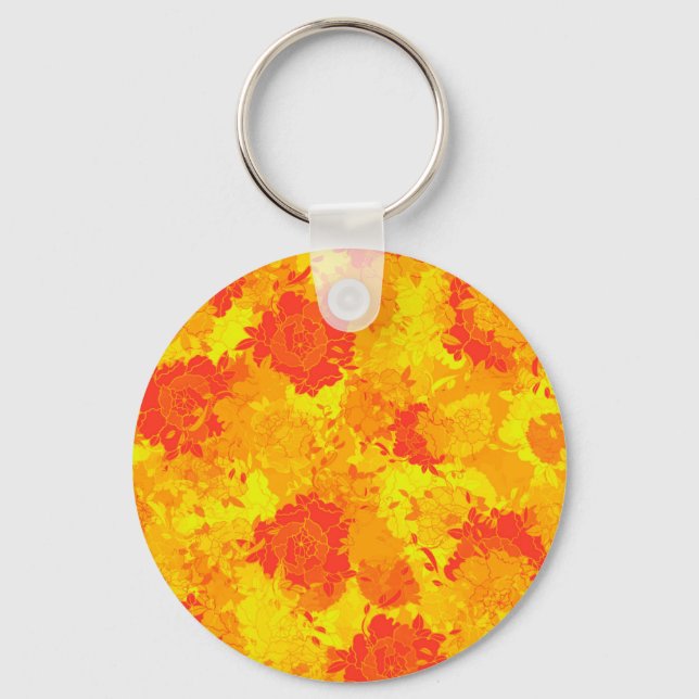 Japanese floral red patterns key ring (Front)