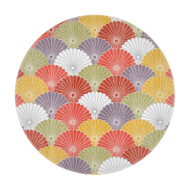 Japanese Floral Wave: Colourful Vintage Cutting Board (Front)