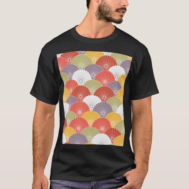 Japanese Floral Wave: Colourful Vintage T-Shirt (Front)