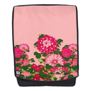 Japanese Flower Border, Fuchsia and Coral Pink Backpack
