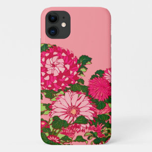 Japanese Flower Border, Fuchsia and Coral Pink iPhone 11 Case