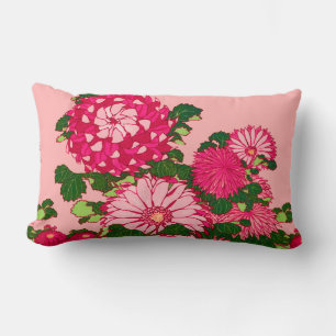 Japanese Flower Border, Fuchsia and Coral Pink Lum Lumbar Cushion