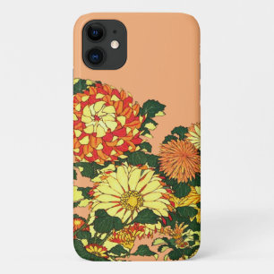 Japanese Flower Border, Mandarin Orange and Gold iPhone 11 Case