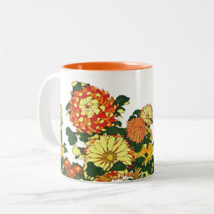 Japanese Flower Border, Mandarin Orange and Gold Two-Tone Coffee Mug
