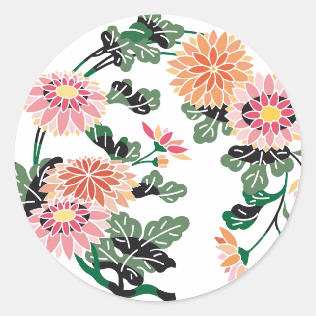 Japanese Flower Circle Classic Round Sticker (Front)