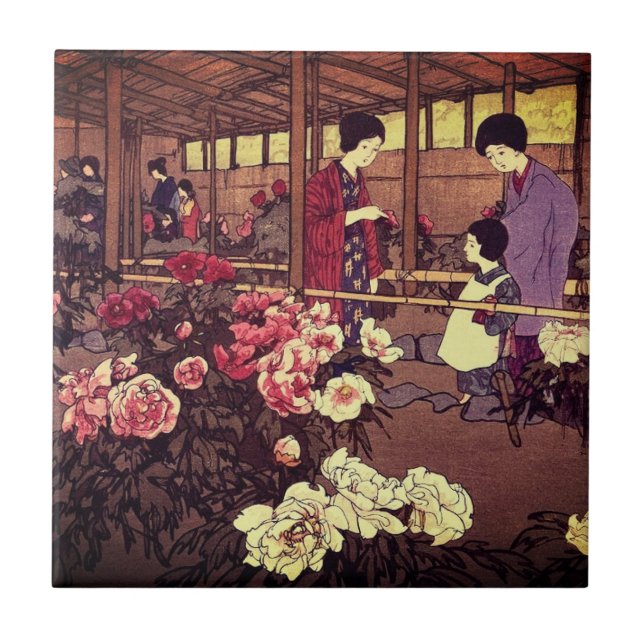 Japanese Flower Garden People Scene Ceramic Tile   (Front)