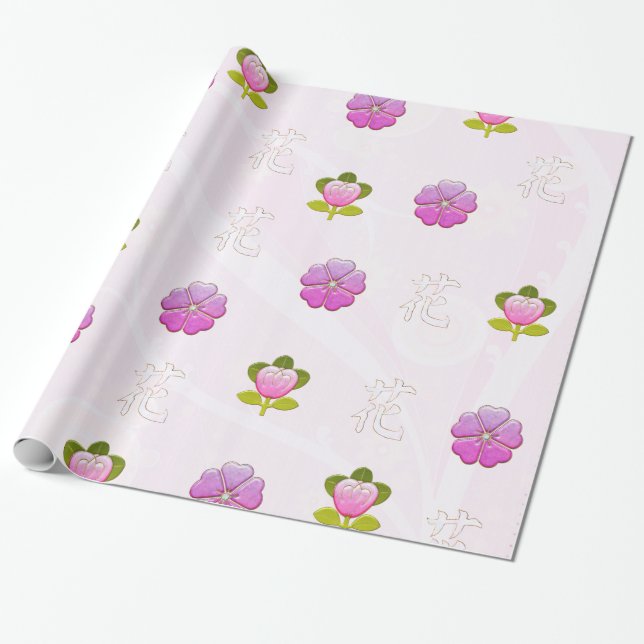 Japanese Flower Jewelled Wrapping Paper (Unrolled)