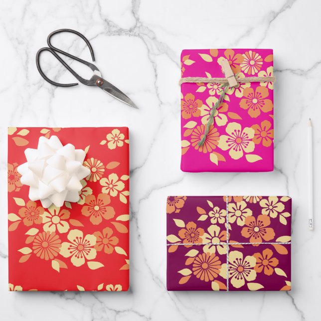 Japanese Flower Mix Pattern Wrapping Paper Sheet (Front)