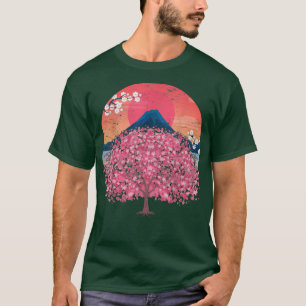 Japanese Flower Pink Sakura Mountain Sunset Cherry T-Shirt