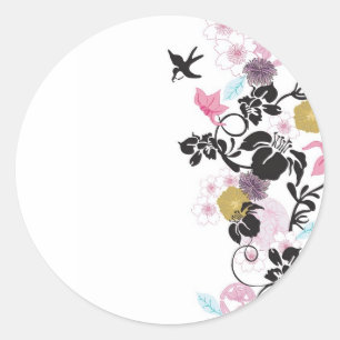 Japanese flowers and birds classic round sticker