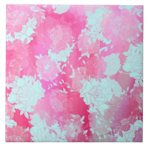 Japanese flowers blue patterns ceramic tile