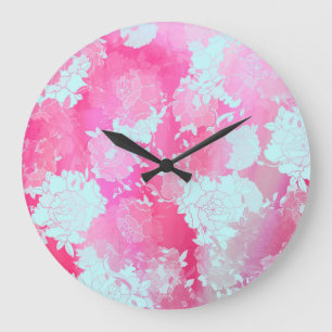 Japanese flowers blue patterns large clock