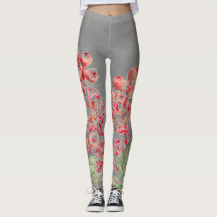 JAPANESE FLOWERS IN PINK AND GREY Leggings