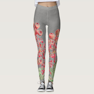 JAPANESE FLOWERS IN PINK AND GREY Leggings