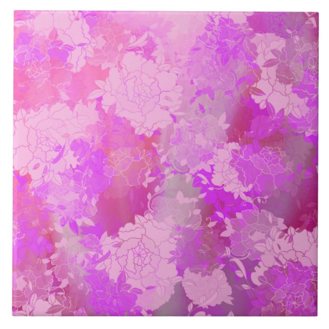 Japanese flowers pink patterns ceramic tile (Front)