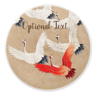 Japanese Flying Cranes Ceramic Knob