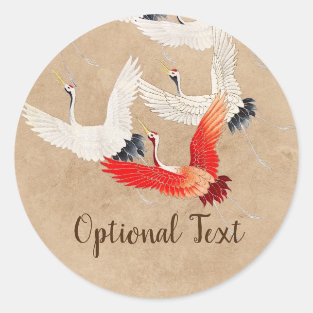 Japanese Flying Cranes Classic Round Sticker (Front)