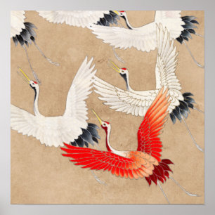 Japanese Flying Cranes Poster
