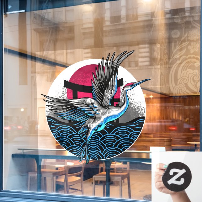 Japanese Flying Cranes Restaurant Decor Front (Cafe Window)