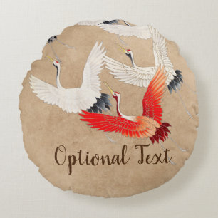 Japanese Flying Cranes Round Cushion