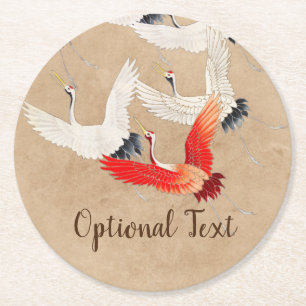 Japanese Flying Cranes Round Paper Coaster