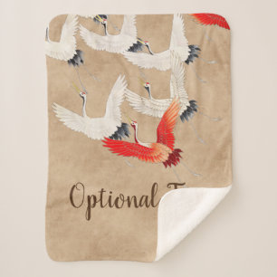 Japanese Flying Cranes Sherpa Blanket