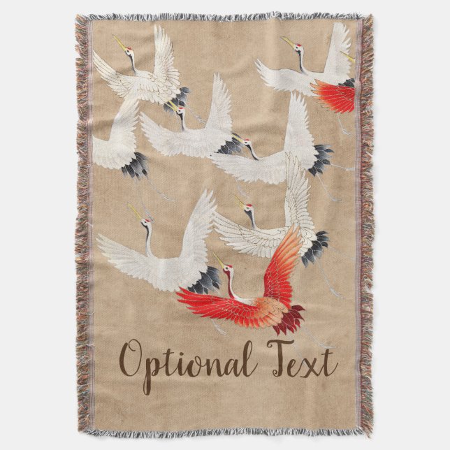 Japanese Flying Cranes Throw Blanket (Front Vertical)