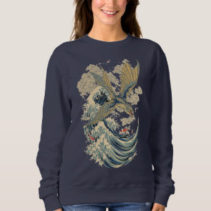 Japanese Flying Dragon & Ocean Wave Art Sweatshirt
