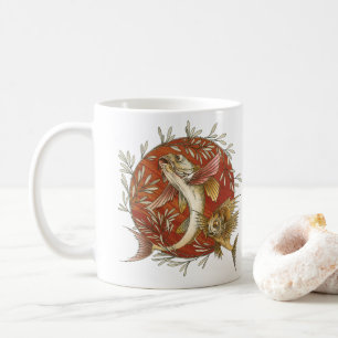 Japanese Flying Fish and Bamboo Leaves Vintage Art Coffee Mug