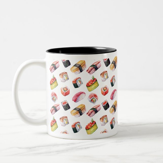 Japanese food sushi and nigiri Two-Tone coffee mug (Left)